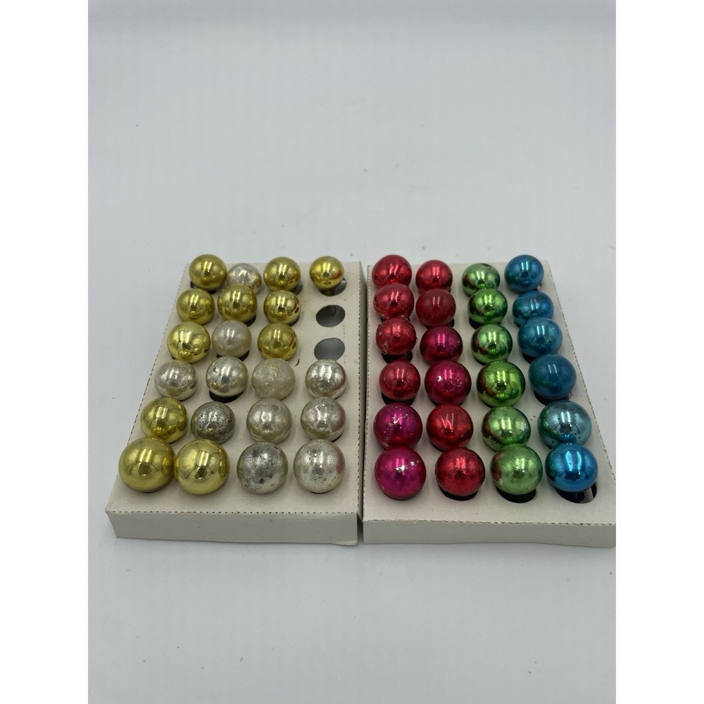 Lot‎ of 46 VTG Glass Feather Tree Tiny Tiny 15mm Color BALL Christmas Ornaments